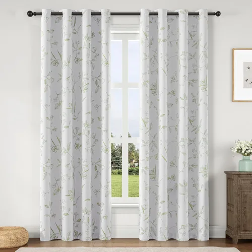Miniatura 38 de ChrisDowa Cortinas florales 100% opacas de 63 pulgadas de largo, 2 paneles para dormitorio, sala de estar, estampado de flores negras