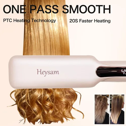 Miniatura 6 de Heysam Plancha plana 2 en 1, plancha de pelo portátil de viaje de doble voltaje para cabello grueso, alisador iónico ancho de 1.6 pulgadas, Rosa