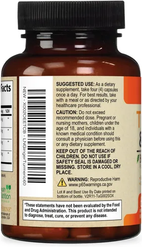Miniatura 8 de Suplemento de curcumina de cúrcuma – 2200 mg de complejo de curcumina por porción – 95% de curcuminoides, jengibre orgánico y pimienta negra
