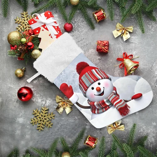 Miniatura 8 de ALAZA Medias de Navidad divertidas con muñeco de nieve agitando la mano, clásicas, decoraciones grandes personalizadas para la familia, temporada