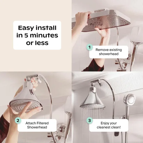 Miniatura 8 de Cabezal de Ducha Filtrado Canopy - Filtro de Cabezal de Ducha de Alta Presión para Agua Dura - Filtro de Ducha para Eliminar Impurezas para un Cuero