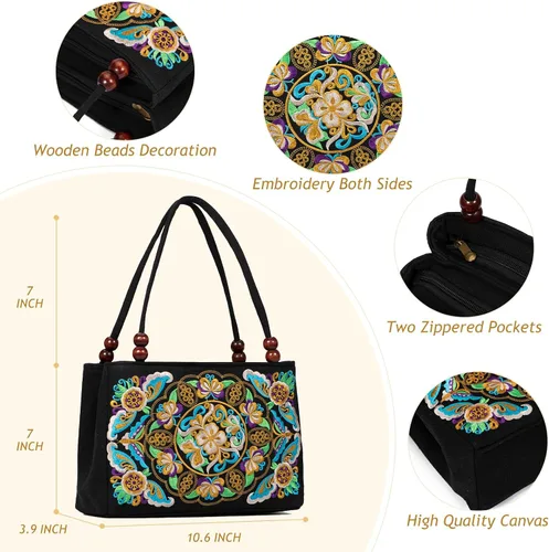 Miniatura 4 de Jursccu Bolsas de hombro étnicas bordadas de doble cara Bolso de viaje para playa