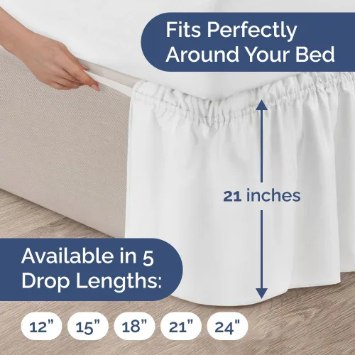 Miniatura 4 de Falda de cama envolvente con volantes, color blanco, para camas de tamaño con altura de 53 cm CGK Linens - Falda de cama plisada con tela cepillada