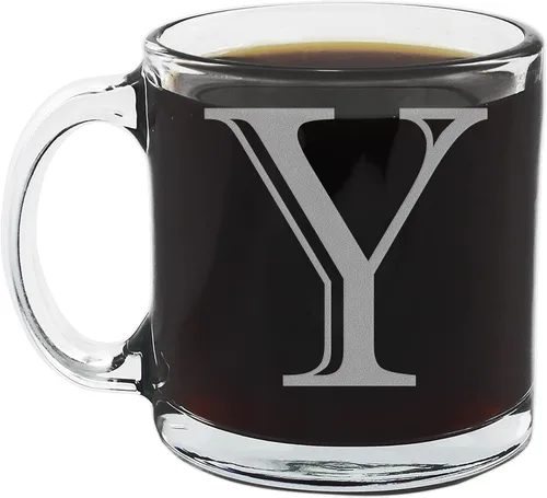 Miniatura 24 de Spotted Dog Company Taza de café de vidrio transparente con monograma grabado de 12 onzas (letra A), regalos de café personalizados de la A a la Z