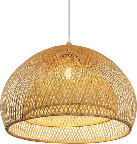 Arturesthome Lámpara colgante de bambú de tejido de 23.6 pulgadas para isla de cocina, candelabro de mimbre, lámpara de techo colgante tejida a mano