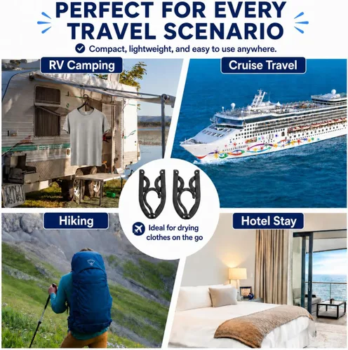 Miniatura 6 de 12 perchas de viaje Trubetter, esenciales para cruceros, perchas plegables portátiles, accesorios de viaje, tendedero plegable para ropa (negro)