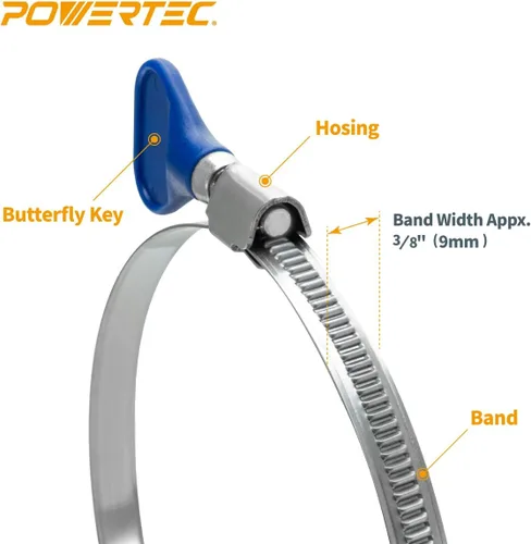Miniatura 5 de POWERTEC 70224 Abrazadera de manguera de puente con llave de 2-1/2 pulgadas, llave de tornillo de pulgar, abrazaderas de manguera de acero