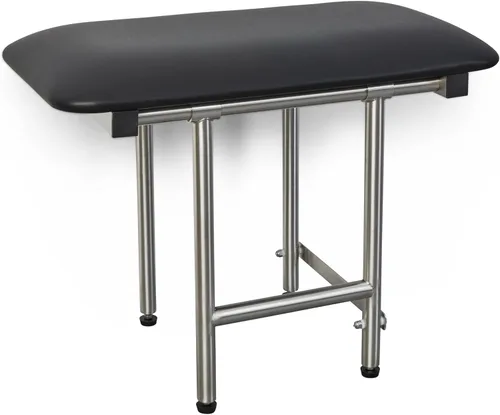 Seachrome Asiento de ducha plegable de 18 x 15 pulgadas con cojín acolchado negro para montaje en pared, con patas, cumple con ADA