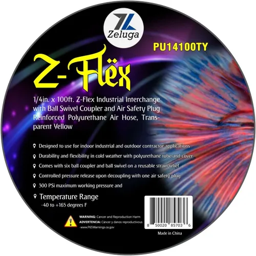 Miniatura 12 de Zeluga Z-Flex - Intercambio industrial con acoplador de bola y enchufe de seguridad de aire, manguera de aire de poliuretano reforzado 300 PSI