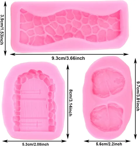 Miniatura 2 de Mujiang Juego de 3 moldes de silicona con textura de piedra de hada, gnomo, jardín, piedra, camino de piedra, para manualidades, arcilla polimérica
