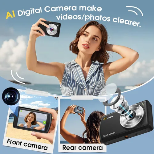 Miniatura 5 de Cámara digital AI, cámara AI de enfoque automático frontal y trasera, cámaras digitales compactas para fotografía con WiFi, reconocimiento
