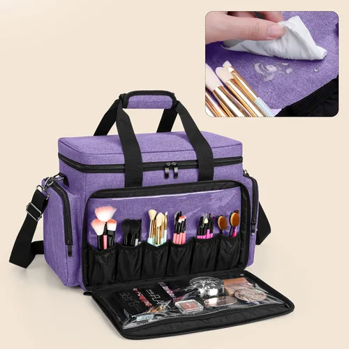 Miniatura 2 de BAFASO Bolsa de maquillaje grande con divisores extraíbles, estuche de maquillaje de viaje para cosméticos y suministros para el cabello