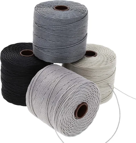 The Beadsmith S-Lon Cordón para Cuentas – Cordón de Nylon Torcido de 0.5 mm para Ensartar, Paquete de 4, Mezcla de Neutrales Fríos, TEX210, 77
