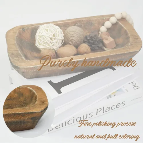 Miniatura 6 de Cuencos largos de madera para decoración de tazones largos, cuenco de madera para baguette, cuencos grandes de madera para el hogar, bandeja