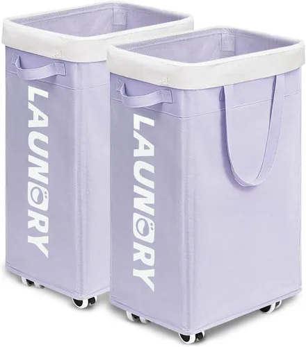 Miniatura 12 de Goodpick - Cesta de lavandería con ruedas, 75L, esenciales para dormitorio de universidad, cesta de ropa con bolsa de lavado extraíble para blanco