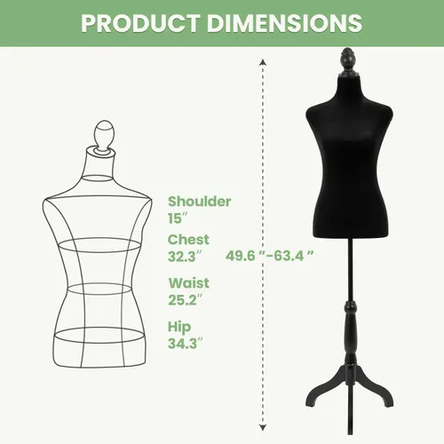 Miniatura 4 de Maniquí femenino, torso de maniquí, medio cuerpo, 49.6-63.4 pulgadas, modelo de vestido de costura, soporte de maniquí de exhibición
