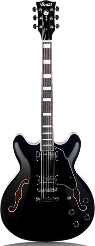Redid Guitarra eléctrica de cuerpo semihueco RD-100 Guitarra de jazz con agujero F, cuello de arce, pastillas humbucker (negro)