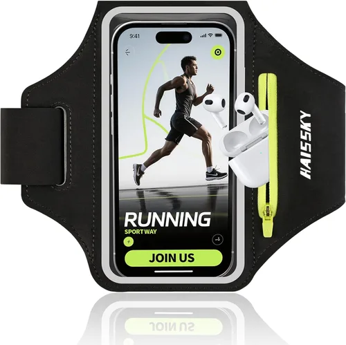 Brazalete para Correr con Bolsa para Auriculares para iPhone 16/15/14 Max/Pro/Plus y Galaxy S20/S10, Compatible con Pantalla Táctil, Soporte para