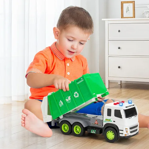 Miniatura 4 de MOBIUS Toys Camión de basura – Camión de reciclaje grande a escala 1:12 con luces, sonidos y piezas móviles – Camión de basura duradero sin BPA