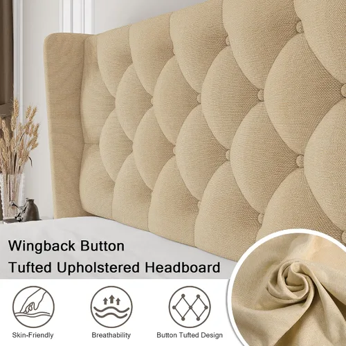 Miniatura 3 de Einhomn Base de cama de plataforma de tamaño matrimonial con cabecera tapizada de tela, 10 pulgadas debajo de la cama, soporte de listones de madera