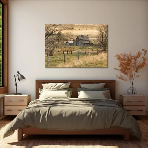 Arte de pared rústico de granja enmarcado, arte de pared vintage de granero, póster de paisaje de campo campestre, impresiones en lienzo para baño,