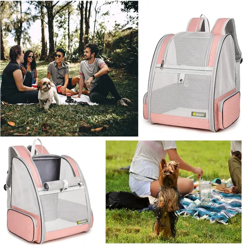 Miniatura 7 de Texsens Mochila para transportar mascotas innovadora de burbuja para gatos y perros Rosa (mesh pink)