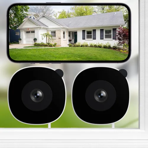 Cámara de ventana 2K sin taladro, paquete de 2 cámaras para seguridad del hogar, monitoreo interior y exterior a través de vidrio, visión nocturna a