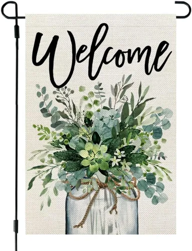Miniatura 14 de CROWNED BEAUTY Bandera de jardín de primavera, tarro de hortensias de 12 x 18 pulgadas, doble cara, pequeño, floral, decoración de vacaciones