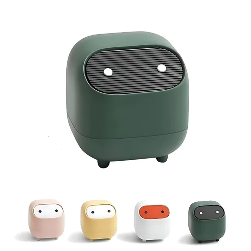 Miniatura 10 de Bote de basura pequeño de escritorio con tapa para escritorio, lindo mini cubo de basura verde a presión para oficina, encimera, mesa de café, Rosa
