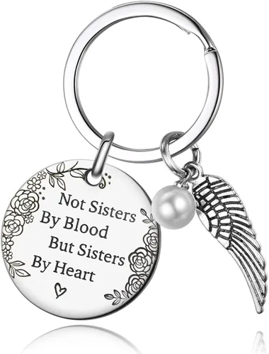 Llavero de amistad con texto en inglés Not Sisters by Blood but Sisters, para mujeres, adolescentes, niñas, regalos para mejores amigas, cumpleaños,