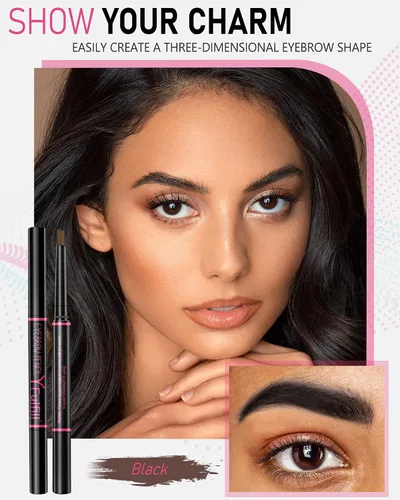 Miniatura 2 de Yfulfill Lápiz de Cejas Negro - Lápices de Cejas Impermeables para Mujeres Waterproof Eye Brow Pencil Black Color for Naturally Black Hair.