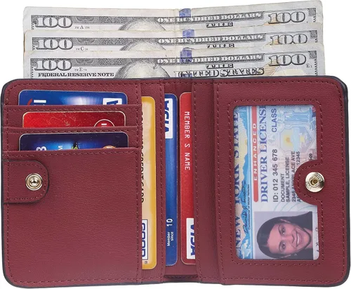 Miniatura 3 de Gostwo - Cartera compacta de piel genuina de lujo para mujer con bloqueo de RFID y ventana de identificación