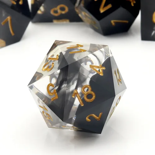 Miniatura 3 de Haxtec Juego de Dados de Borde Afilado DND Juego de Dados con Estuche de Dados Hecho a Mano de Resina con Remolinos Negros Juego de Dados D&D