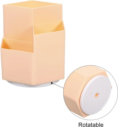 Miniatura 3 de PATIKIL Portalápices de plástico, 3 ranuras, rotación de 360 grados, cepillo de maquillaje, organizador de escritorio, taza para oficina y hogar