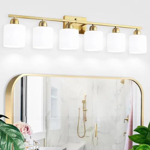 Miniatura 27 de Luz de baño de níquel cepillado, Luz de tocador de baño de 2 luces de níquel cepillado, Lámpara de tocador con pantallas de vidrio esmerilado blanco