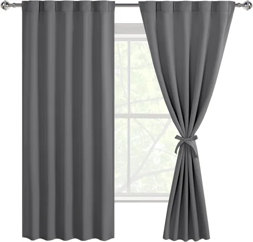 Miniatura 8 de DWCN Cortinas opacas con pestaña trasera para ventana - Cortinas opacas con bolsillo para barra para oscurecer la habitación para dormitorio/sala