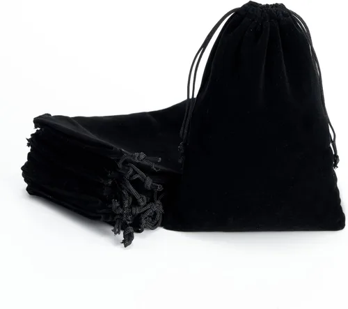 Miniatura 6 de Tendwarm 20 bolsas de terciopelo negro de tamaño mini de 3 x 3.9 pulgadas con cordón para joyas, bolsas de Navidad, regalos de boda