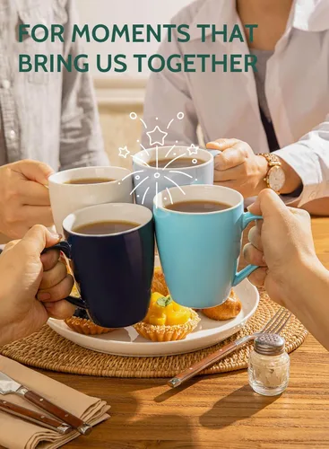 Miniatura 5 de Sweese Tazas de café de porcelana – 16 onzas (arriba al borde) para café, latte, té, cacao, juego de 4, turquesa
