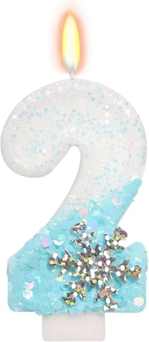 Miniatura 38 de Velas temáticas de cumpleaños de nieve congelada, vela de cumpleaños número 4 para suministros de fiesta, decoración de fiesta de cumpleaños Azul