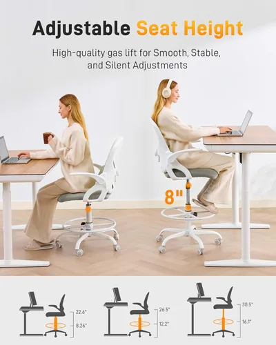 Miniatura 4 de LukkDys Silla de dibujo con respaldo multiajustable 4D, silla de oficina alta de 19.7 a 27.6 pulgadas de altura, silla de escritorio ergonómica