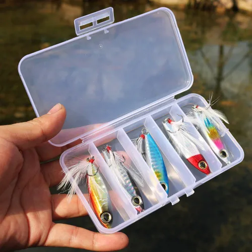 Miniatura 5 de Sougayilang Señuelos de pesca de plantillas, cucharas de metal para hundimiento, cebo micro jigging A-2.56in/1.16oz-5PCS con CAJA