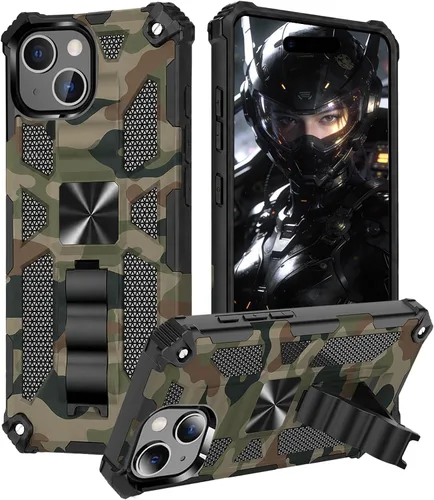 CCSmall Funda de camuflaje para Apple iPhone 14 para hombres, protección resistente a prueba de golpes con función atril para iPhone 14 MC verde