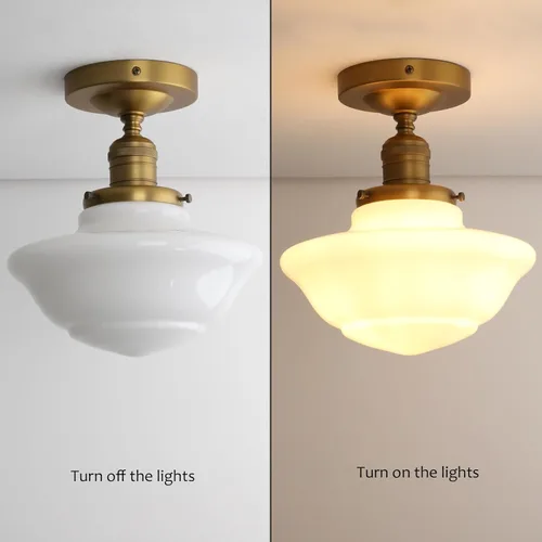 Miniatura 7 de Pathson Vintage Flush Mounted Ceiling Lighting with Milk White Glass Shade, Mid-Century Style Ceiling Light Fixture for Hallway Foyer Loft Living