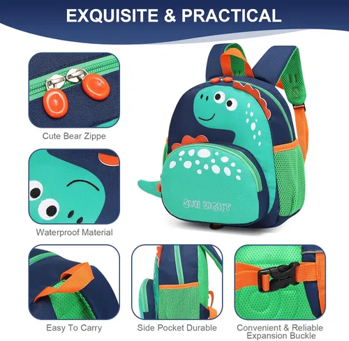 Miniatura 4 de Mochila pequeña para niñas y niños, mochila para perschool con correa para el pecho, dibujos animados 3D, Dinosaurio, Linda mini mochila para niñas