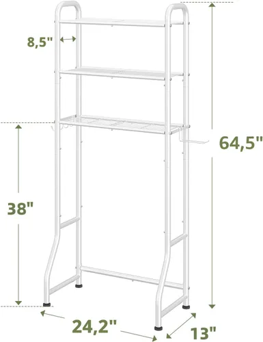 Miniatura 7 de Simple Trending Estante de almacenamiento sobre el inodoro, estante organizador de baño de metal de 3 niveles con soporte para papel y 3 ganchos