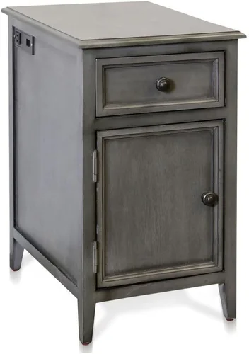 Miniatura 3 de Mesa auxiliar con puerto USB con cajón y gabinete en estilo moderno, 25 pulgadas de alto y 15 pulgadas de ancho, acabado vintage gris lavado