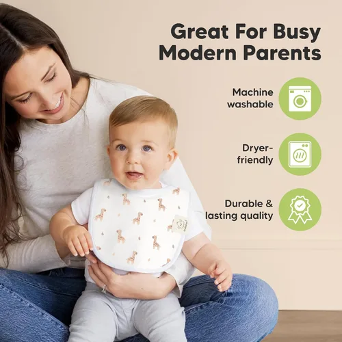 Miniatura 8 de Paquete de 8 baberos orgánicos para niños y niñas, baberos de algodón suave para babear y dentición para bebés niñas y niños, extra absorbentes