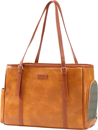 Miniatura 11 de Lasaviin - Bolso para Perros de Moda, Transportador de Mascotas de Cuero para Perros Pequeños, Gatos y Cachorros, Bolso de Mano Portátil Aprobado
