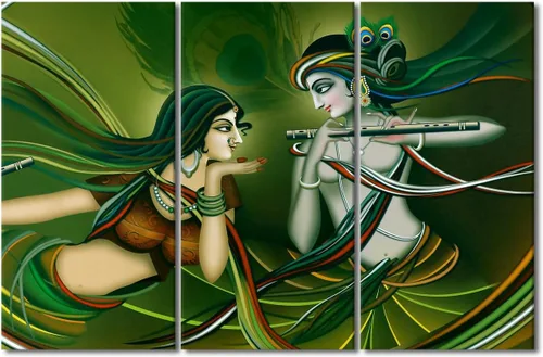 Miniatura 17 de Pintura india hindú Dios Señor Krishna imágenes sobre lienzo, arte de pared de 3 piezas, arte de pared moderno, decoración del hogar para sala