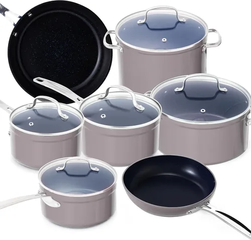 Miniatura 17 de Nuwave - Juego de 12 utensilios de cocina forjados y ligeros, revestimiento ultra antiadherente de cerámica Duralon G10 saludable, tapas de vidrio